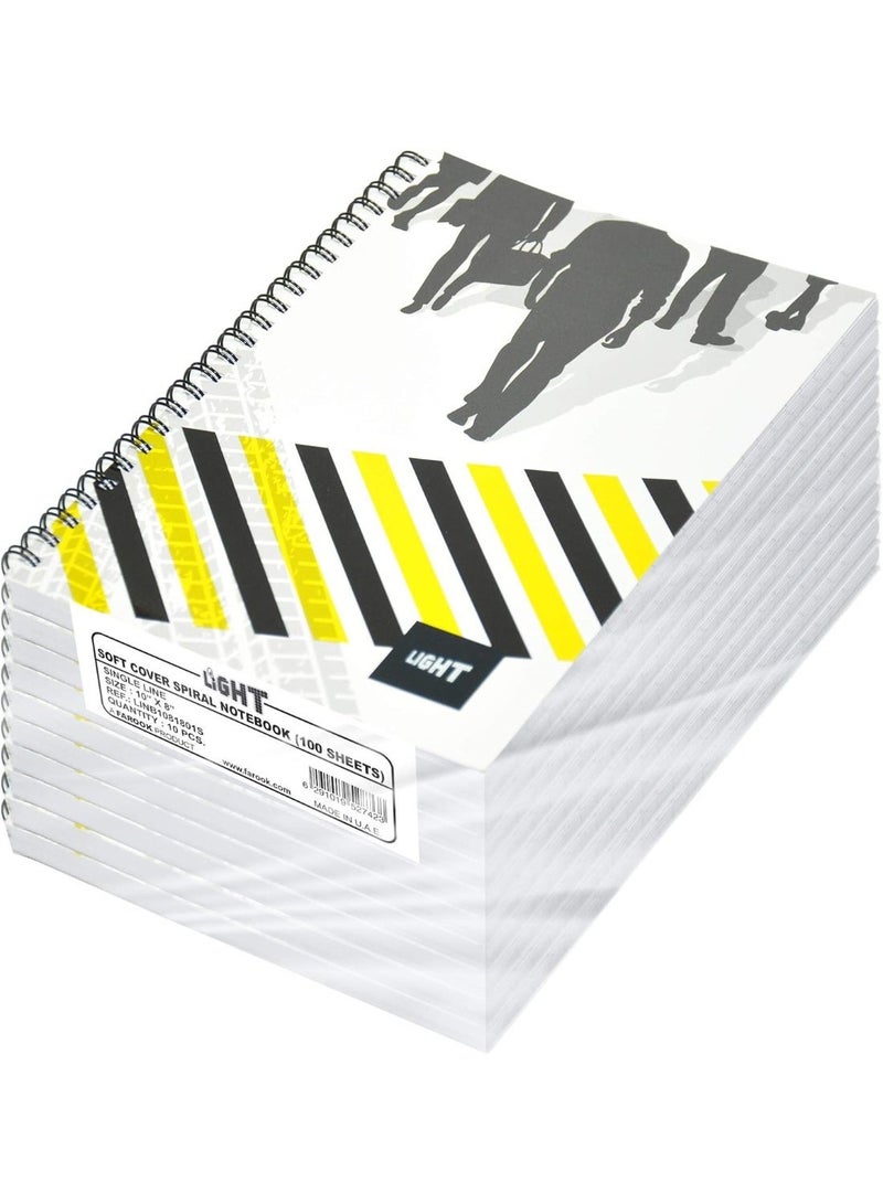 FIS Light Spiral Soft Cover Notebook Single Line (Pack of 10 Pcs X 100 Sheets) 10X8 Inch Size - LINB1081801S - Image 1